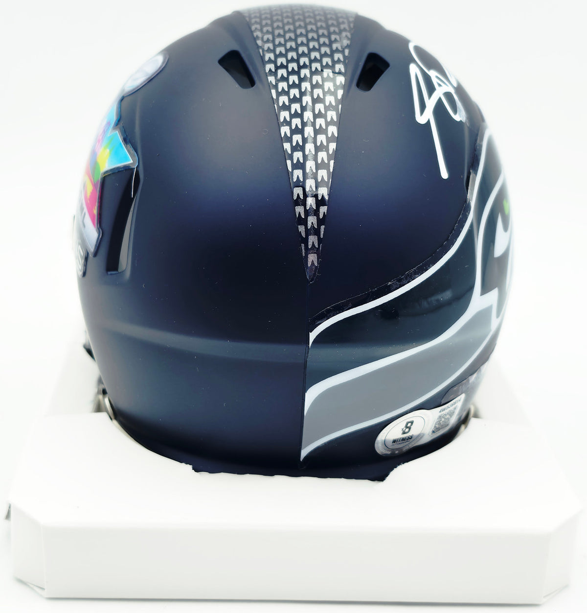 Sam Darnold Autographed Seattle Seahawks Blue Super Bowl LX Champions Logo Speed Mini Helmet (Smudged) Beckett BAS Witness #4W539914