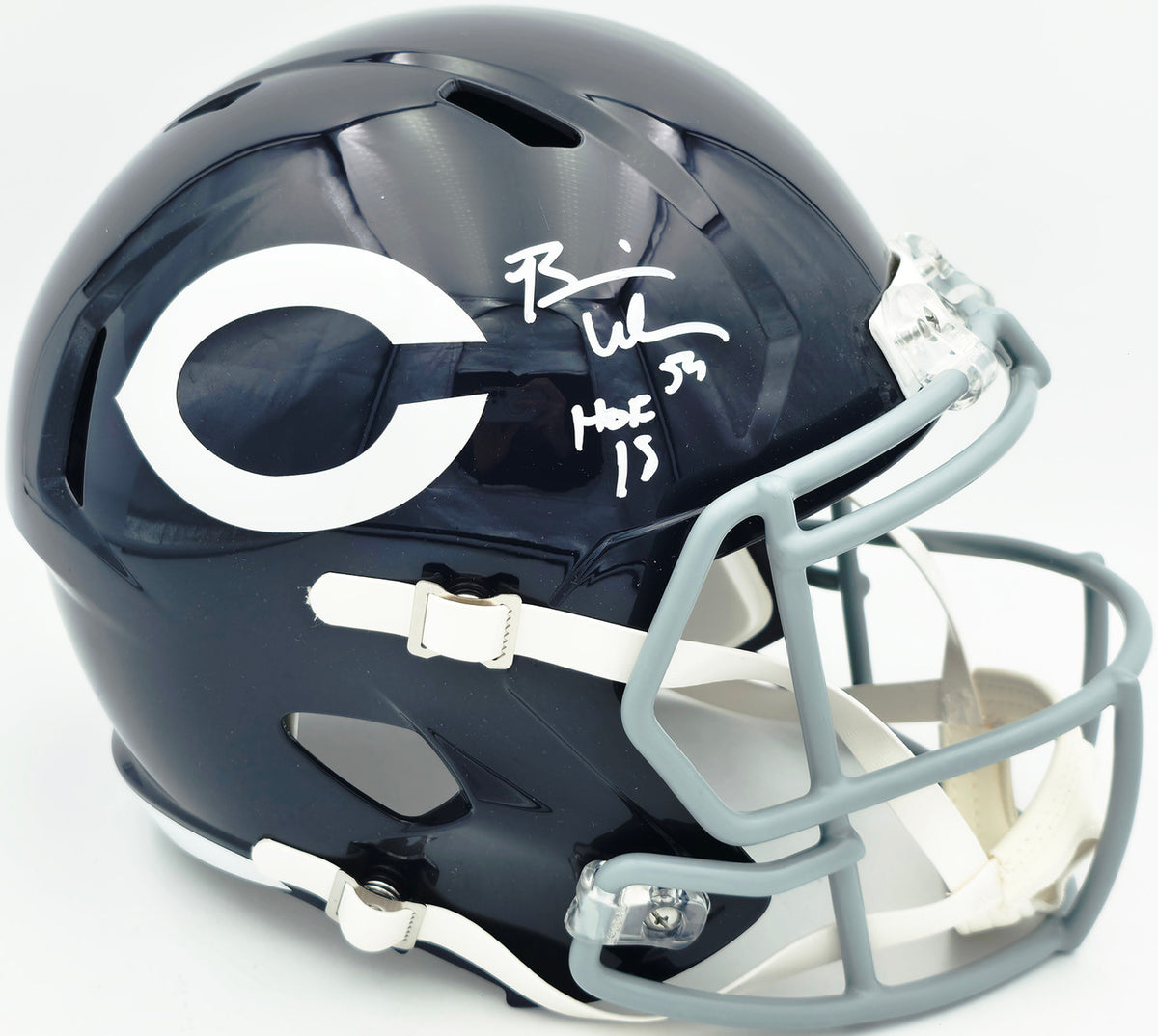 Brian Urlacher Autographed Chicago Bears Blue Full Size Speed Replica Helmet "HOF 18" Beckett BAS Witness #1W879054