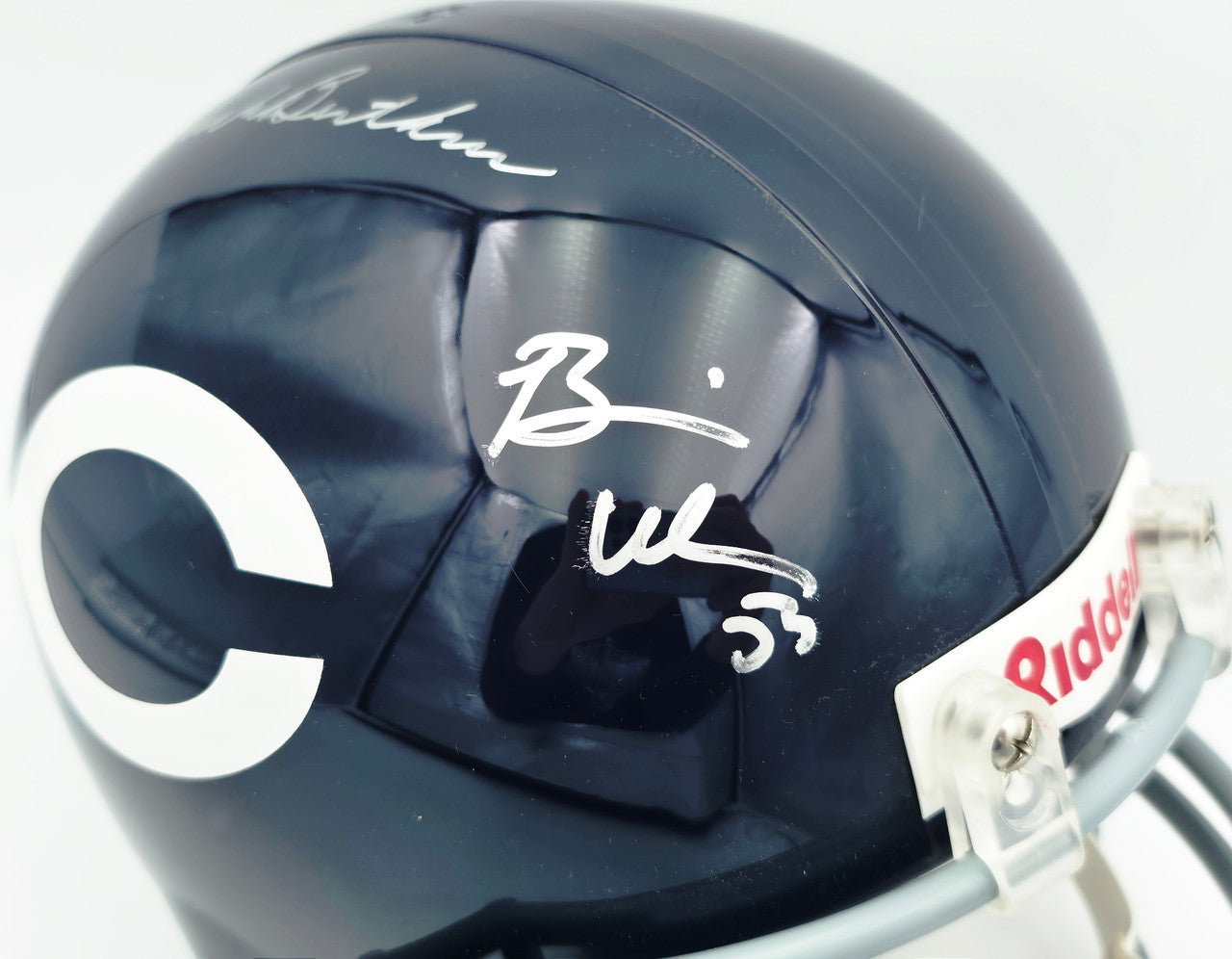 Dick Butkus, Mike Singletary and Brian Urlacher Autographed Chicago Bears Blue Full Size Replica Helmet "HOF" #40/500 Beckett BAS #G05473