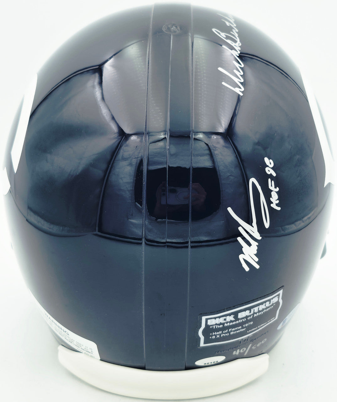Dick Butkus, Mike Singletary and Brian Urlacher Autographed Chicago Bears Blue Full Size Replica Helmet "HOF" #40/500 Beckett BAS #G05473