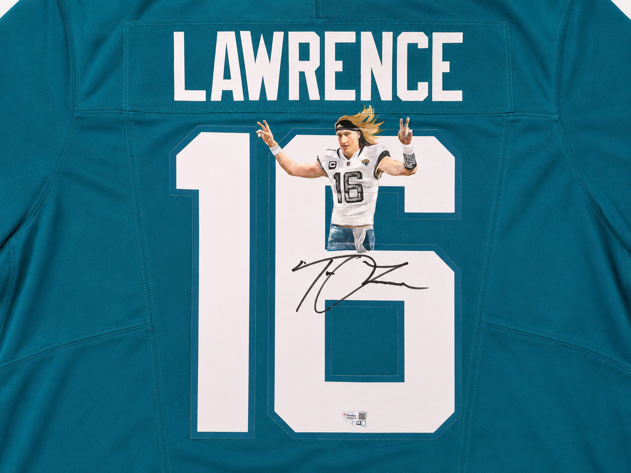 Jacksonville Jaguars Trevor Lawrence Autographed Teal Hand Painted Nike Dry-Fit Jersey Size XL Fanatics Holo #LG20386714