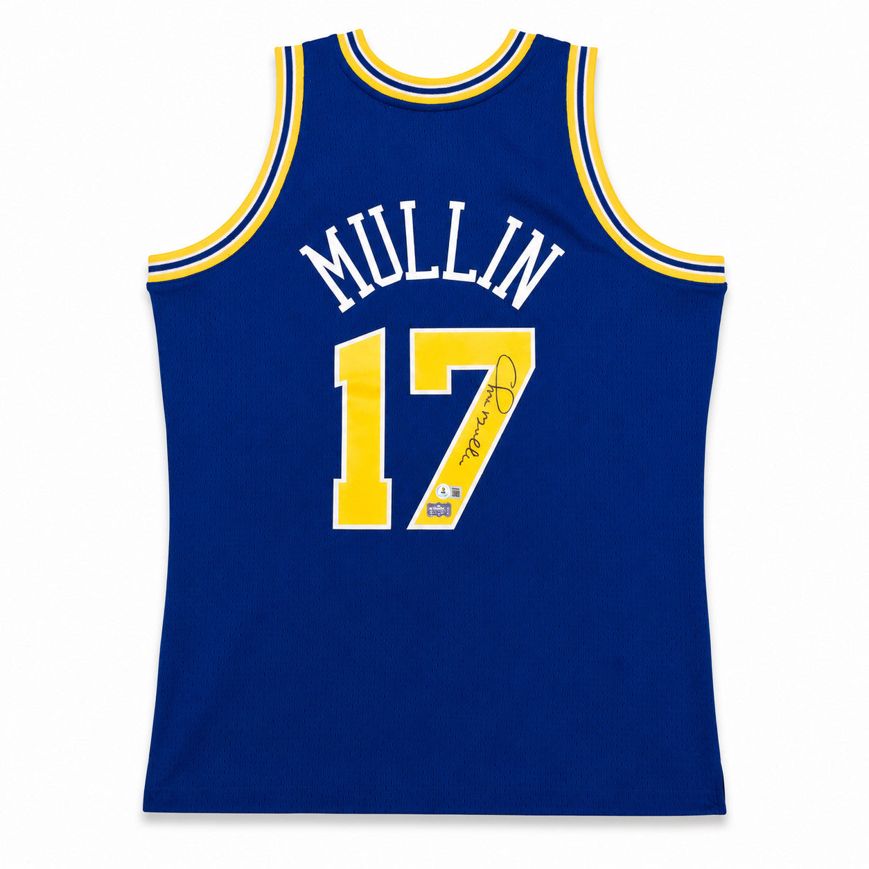 Golden State Warriors Chris Mullin Autographed Blue Mitchell & Ness Authentic Jersey Size L Beckett BAS QR #WB06433