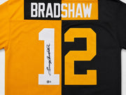 Pittsburgh Steelers Terry Bradshaw Autographed Black & Yello Mitchell & Ness Authentic Jersey Size XL Beckett BAS Witness #1W494552