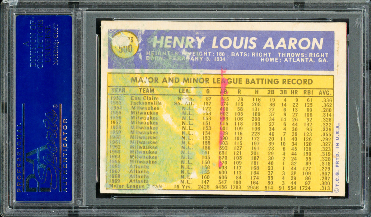 Hank Aaron Autographed 1970 Topps Card #500 Atlanta Braves PSA/DNA #6512641