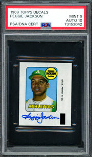 Reggie Jackson Autographed 1969 Topps Decals Rookie Card Oakland A's PSA 9 Auto Grade Gem Mint 10 PSA/DNA #73153042