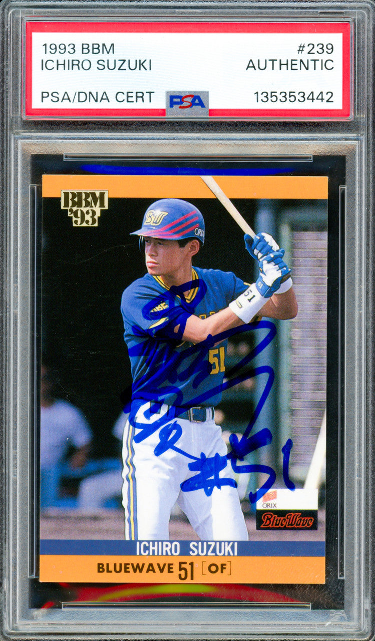 Ichiro Suzuki Autographed 1993 BBM Rookie Card #239 Orix Blue Wave "#51" In Kanji PSA/DNA #135353442