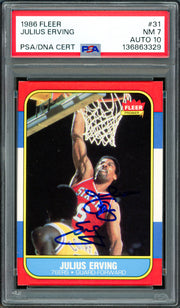 Julius Dr. J Erving Autographed 1986-87 Fleer Card #31 Philadelphia 76ers PSA 7 Auto Grade Gem Mint 10 PSA/DNA #136863329