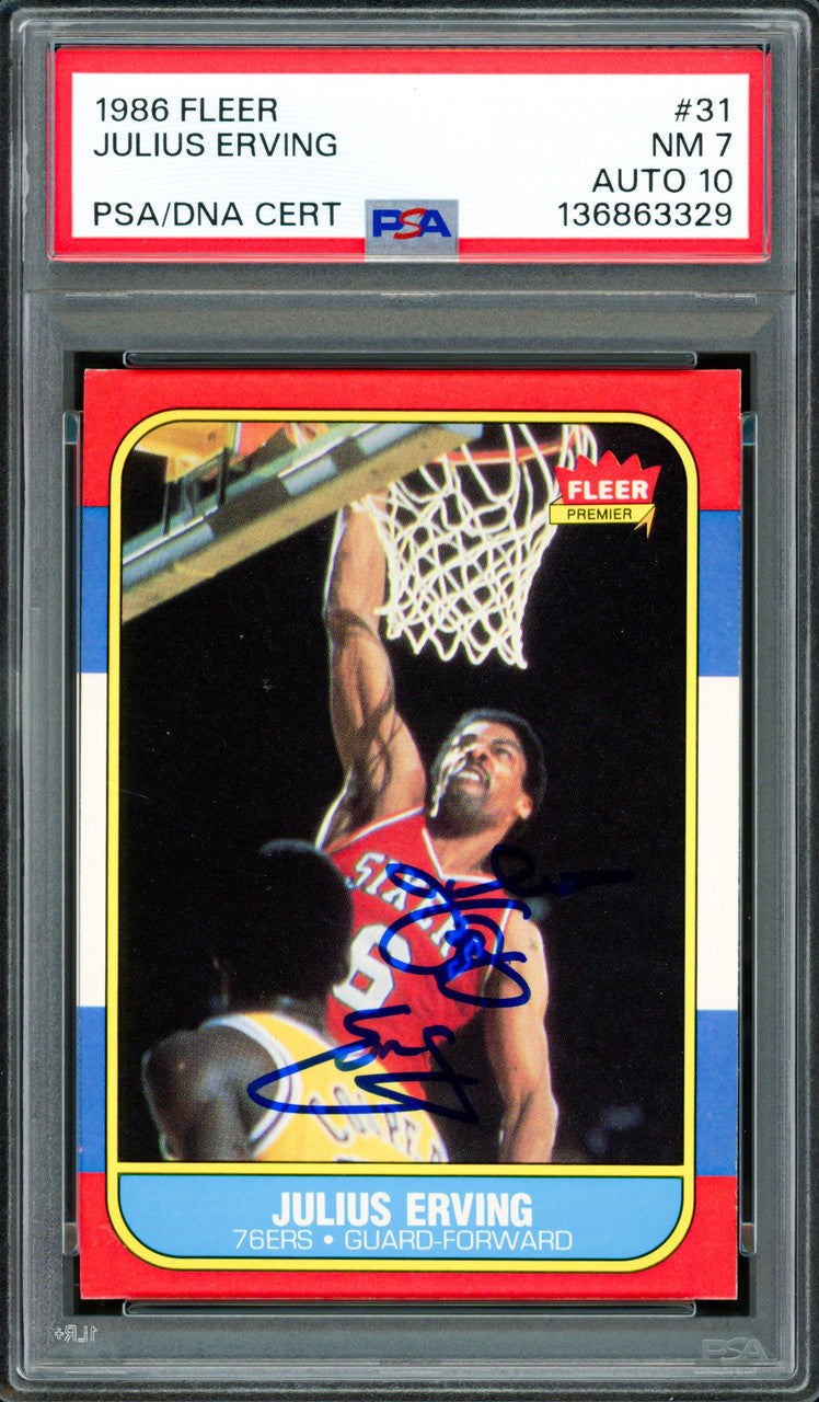 Julius Dr. J Erving Autographed 1986-87 Fleer Card #31 Philadelphia 76ers PSA 7 Auto Grade Gem Mint 10 PSA/DNA #136863329