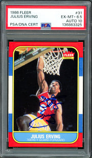 Julius Dr. J Erving Autographed 1986-87 Fleer Card #31 Philadelphia 76ers PSA 6.5 Auto Grade Gem Mint 10 PSA/DNA #136863325