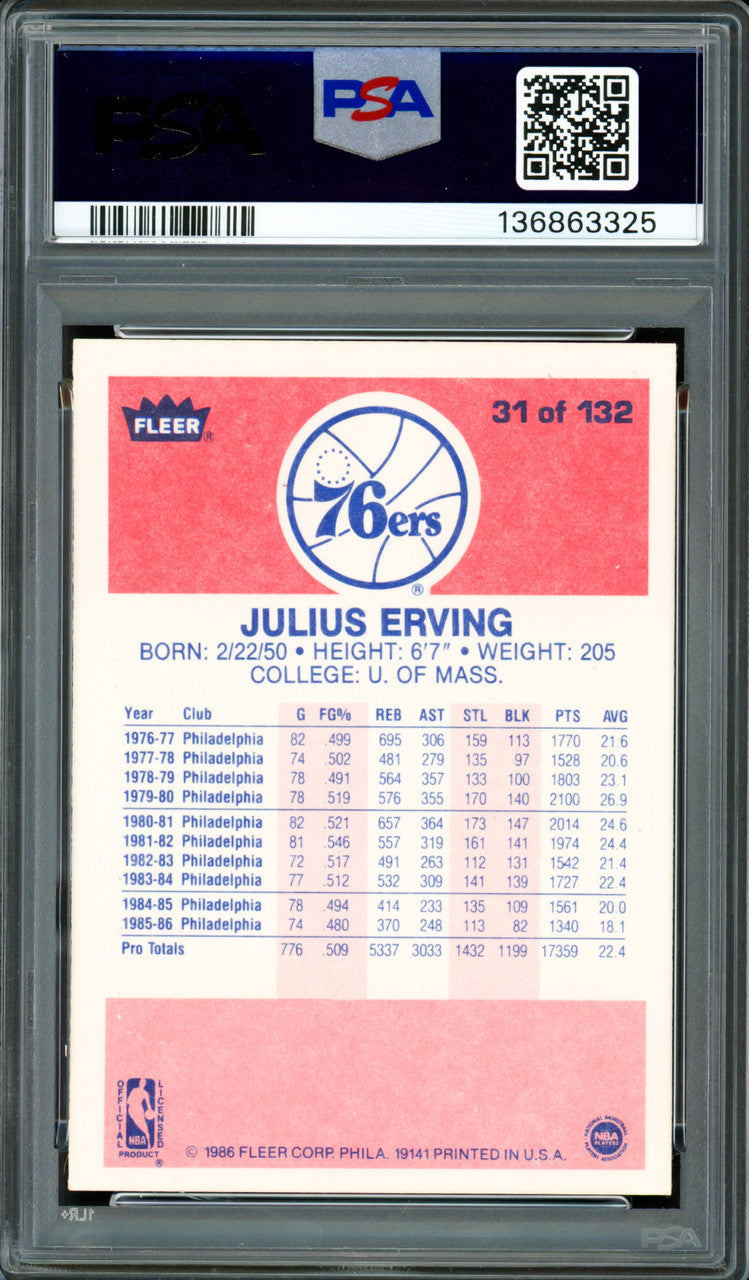 Julius Dr. J Erving Autographed 1986-87 Fleer Card #31 Philadelphia 76ers PSA 6.5 Auto Grade Gem Mint 10 PSA/DNA #136863325