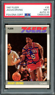 Julius Dr. J Erving Autographed 1987-88 Fleer Card #35 Philadelphia 76ers PSA 7 Auto Grade Gem Mint 10 PSA/DNA #136863338