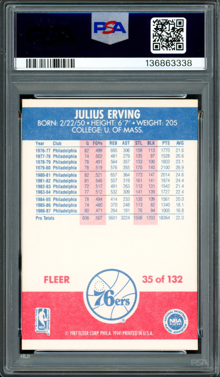 Julius Dr. J Erving Autographed 1987-88 Fleer Card #35 Philadelphia 76ers PSA 7 Auto Grade Gem Mint 10 PSA/DNA #136863338