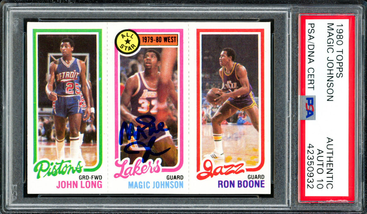 Magic Johnson Autographed 1980 Topps Rookie Card Los Angeles Lakers Auto Grade Gem Mint 10 PSA/DNA #42350932