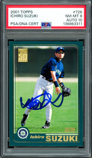 Ichiro Suzuki Autographed 2001 Topps Rookie Card #726 Seattle Mariners PSA 8 Auto Grade Gem Mint 10 PSA/DNA #136863311