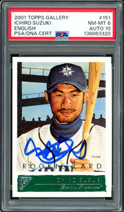 Ichiro Suzuki Autographed 2001 Topps Gallery English Rookie Card #151 Seattle Mariners PSA 8 Auto Grade Gem Mint 10 PSA/DNA #136863320