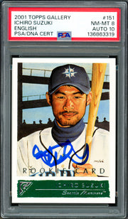 Ichiro Suzuki Autographed 2001 Topps Gallery English Rookie Card #151 Seattle Mariners PSA 8 Auto Grade Gem Mint 10 PSA/DNA #136863319