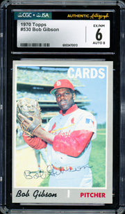 Bob Gibson Autographed 1970 Topps Card #530 St. Louis Cardinals CGC x JSA 6 Auto Grade Near Mint/Mint 8 CGC x JSA #6003470013