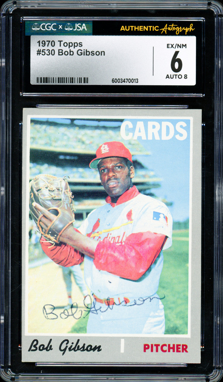 Bob Gibson Autographed 1970 Topps Card #530 St. Louis Cardinals CGC x JSA 6 Auto Grade Near Mint/Mint 8 CGC x JSA #6003470013