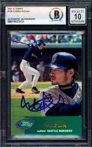Ichiro Suzuki Autographed 2001 eTopps Rookie Card #100 Seattle Mariners Auto Grade Gem Mint 10 Beckett BAS #19823424