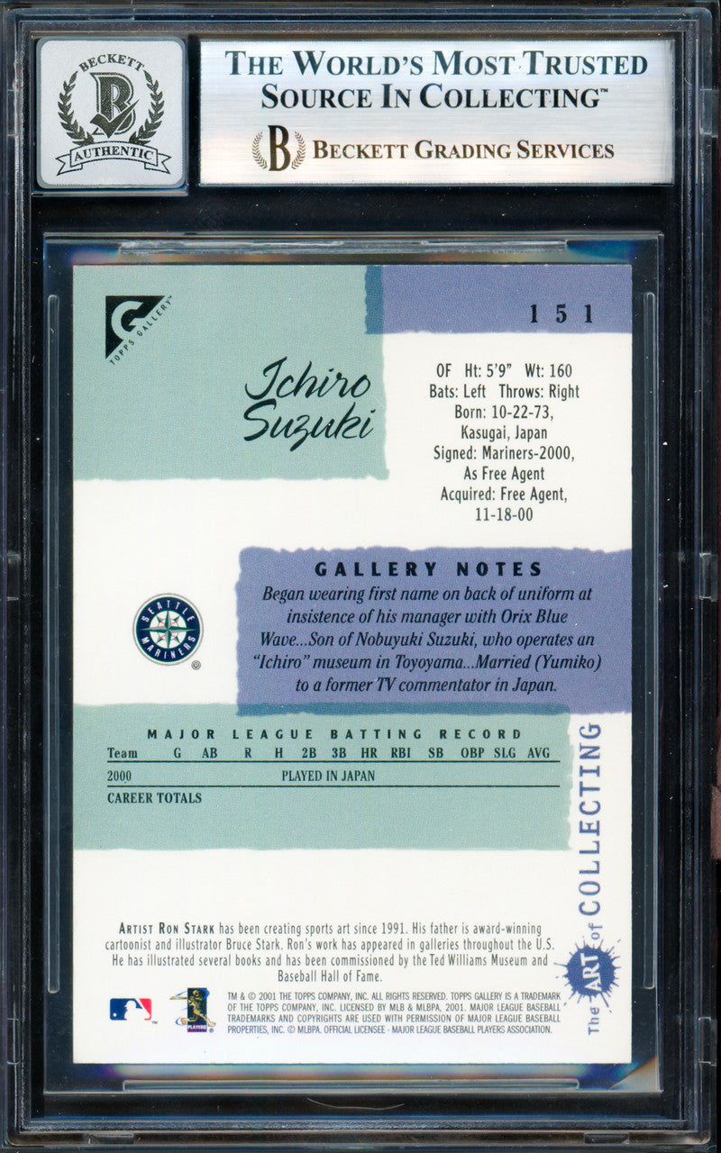 Ichiro Suzuki Autographed 2001 Topps Gallery English Rookie Card #151 Seattle Mariners Auto Grade Gem Mint 10 Beckett BAS #19823429