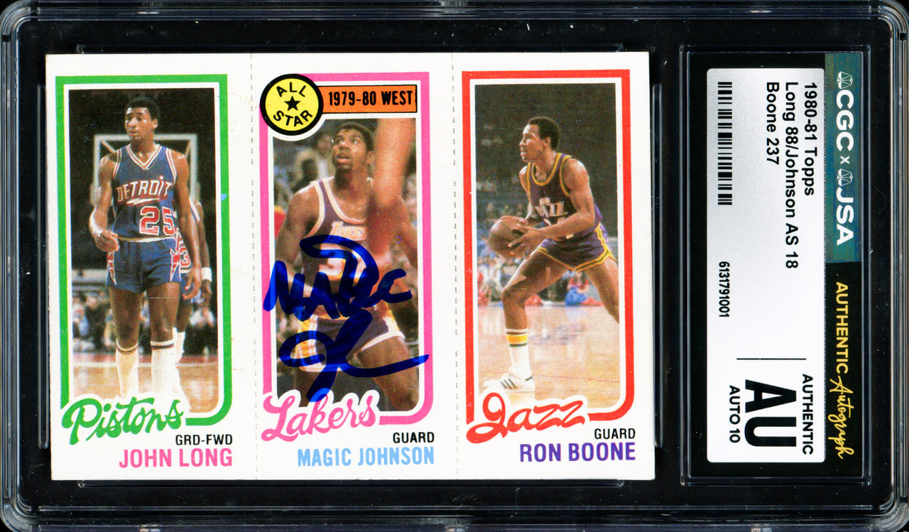 Magic Johnson Autographed 1980-81 Topps Rookie Card Los Angeles Lakers Auto Grade Gem Mint 10 CGC x JSA #6131791001