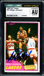 Magic Johnson Autographed 1981-82 Topps Card #21 Los Angeles Lakers Auto Grade Gem Mint 10 CGC x JSA #6131791004