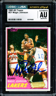 Magic Johnson Autographed 1981-82 Topps Card #21 Los Angeles Lakers Auto Grade Gem Mint 10 CGC x JSA #6131791005
