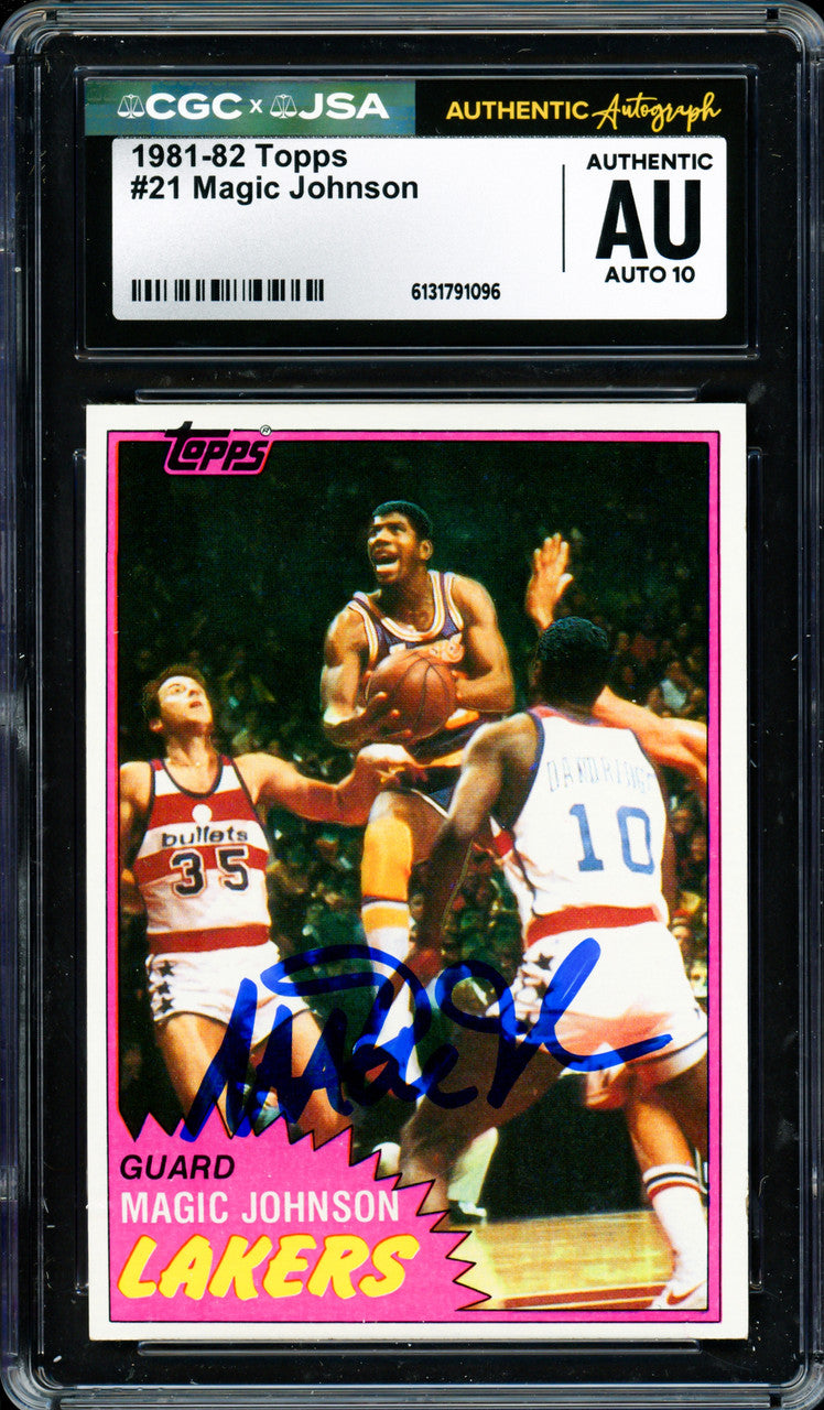 Magic Johnson Autographed 1981-82 Topps Card #21 Los Angeles Lakers Auto Grade Gem Mint 10 CGC x JSA #6131791096