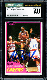 Magic Johnson Autographed 1981-82 Topps Card #21 Los Angeles Lakers CGC x JSA #6131791103