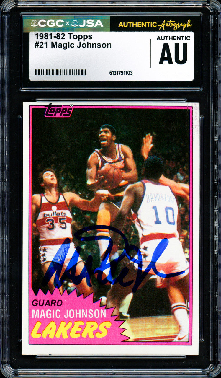 Magic Johnson Autographed 1981-82 Topps Card #21 Los Angeles Lakers CGC x JSA #6131791103