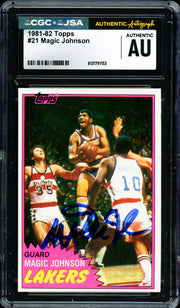 Magic Johnson Autographed 1981-82 Topps Card #21 Los Angeles Lakers CGC x JSA #6131791153