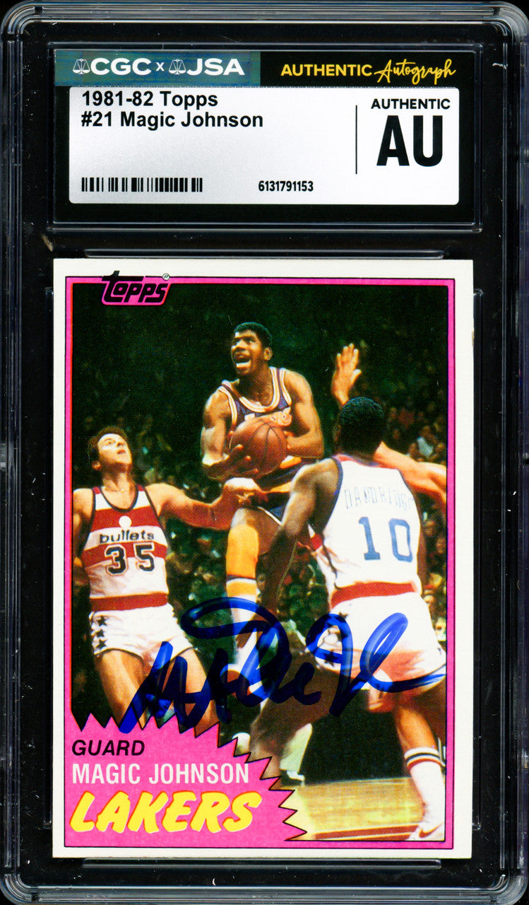 Magic Johnson Autographed 1981-82 Topps Card #21 Los Angeles Lakers CGC x JSA #6131791153