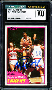 Magic Johnson Autographed 1981-82 Topps Card #21 Los Angeles Lakers (Smudged) CGC x JSA #6131791101