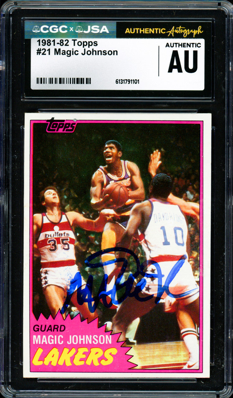 Magic Johnson Autographed 1981-82 Topps Card #21 Los Angeles Lakers (Smudged) CGC x JSA #6131791101