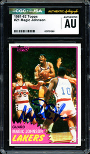 Magic Johnson Autographed 1981-82 Topps Card #21 Los Angeles Lakers CGC x JSA #6131791080