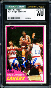 Magic Johnson Autographed 1981-82 Topps Card #21 Los Angeles Lakers (Off-Center) (Smudged) CGC x JSA #6131791104