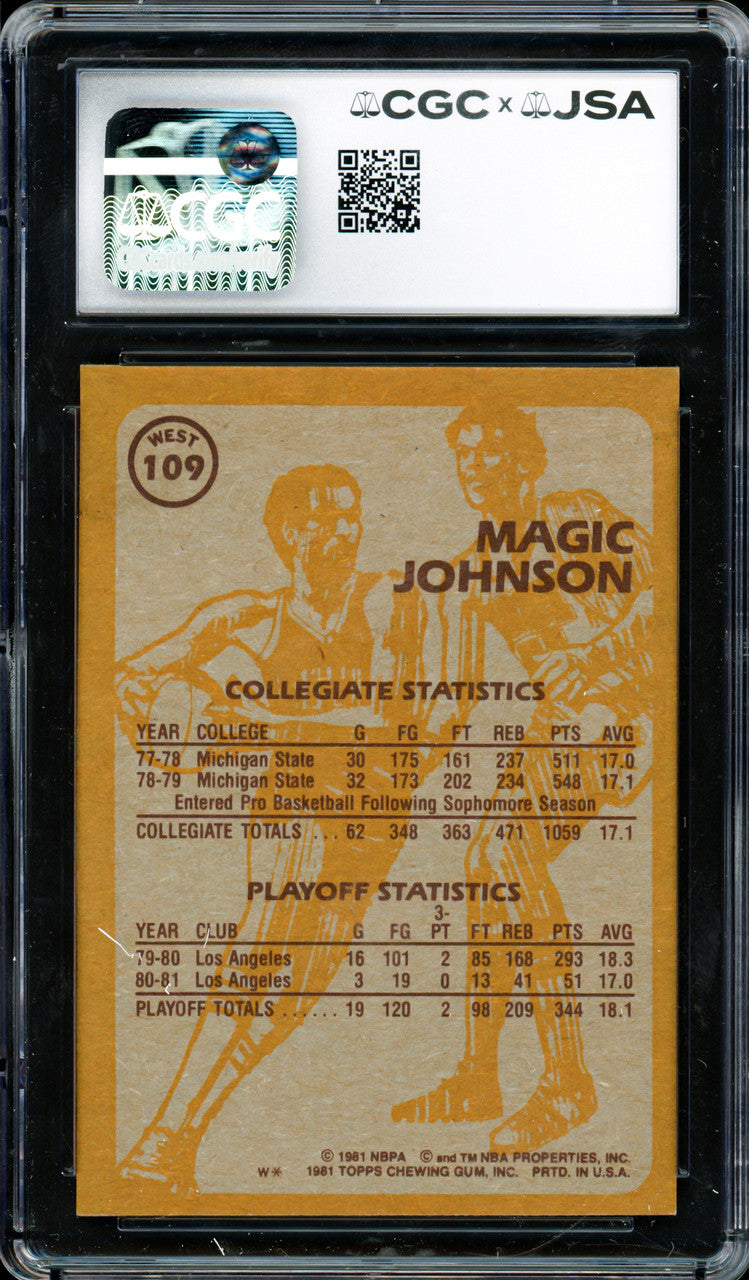 Magic Johnson Autographed 1981-82 Topps Card #109 Los Angeles Lakers Auto Grade Gem Mint 10 CGC x JSA #6131791244