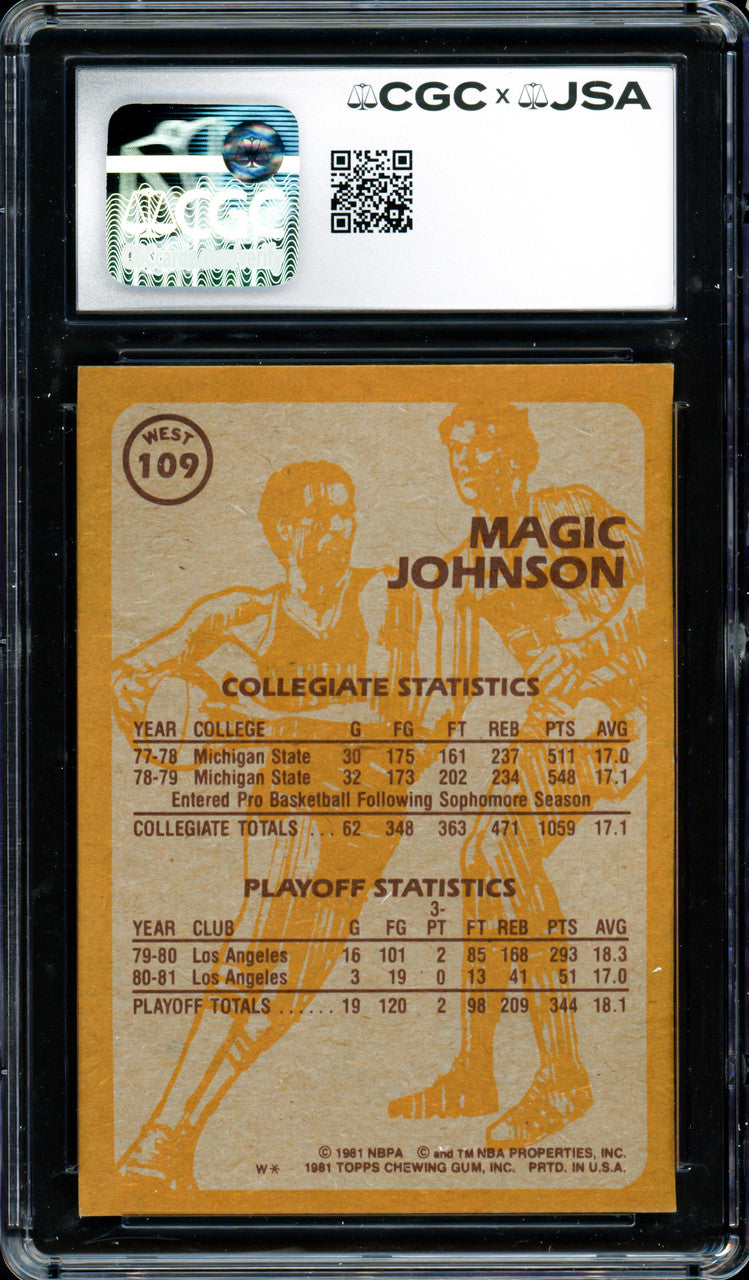 Magic Johnson Autographed 1981-82 Topps Card #109 Los Angeles Lakers Auto Grade Gem Mint 10 CGC x JSA #6131791037