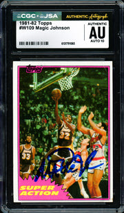 Magic Johnson Autographed 1981-82 Topps Card #109 Los Angeles Lakers Auto Grade Gem Mint 10 CGC x JSA #6131791065