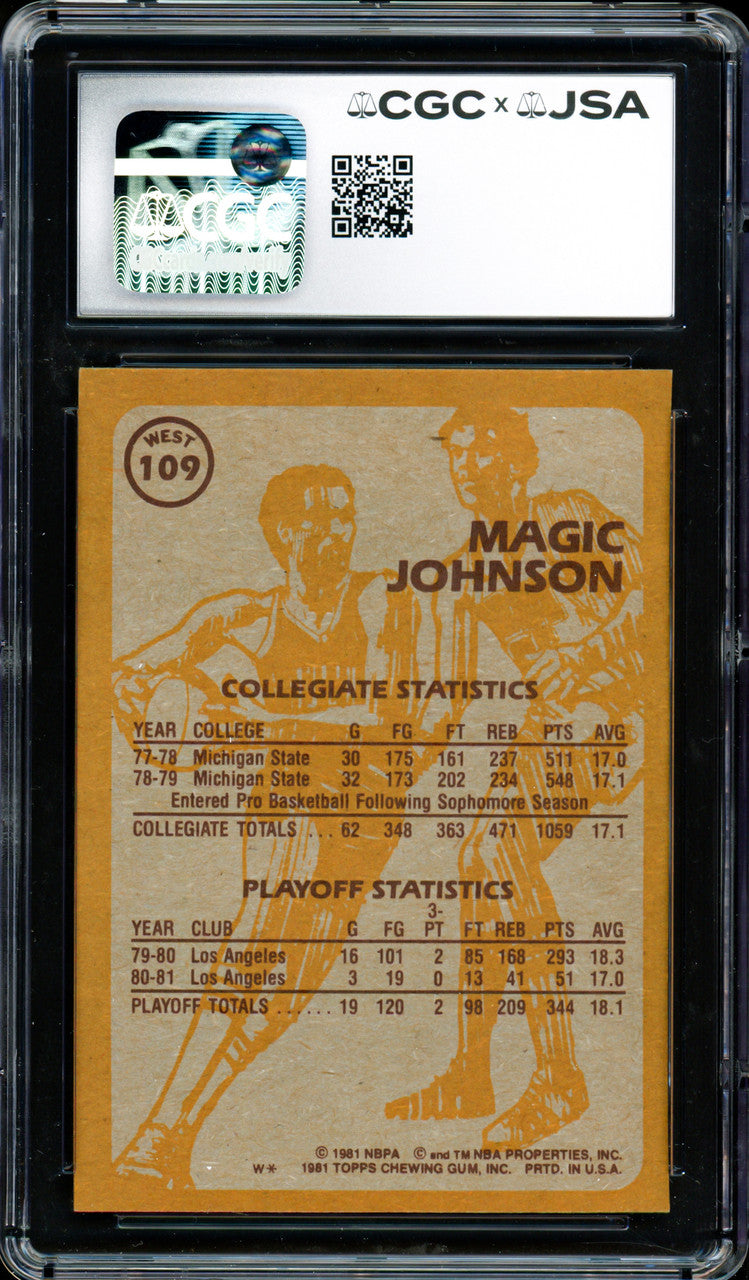 Magic Johnson Autographed 1981-82 Topps Card #109 Los Angeles Lakers Auto Grade Gem Mint 10 CGC x JSA #6131791107