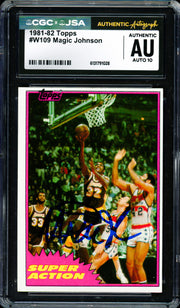 Magic Johnson Autographed 1981-82 Topps Card #109 Los Angeles Lakers Auto Grade Gem Mint 10 CGC x JSA #6131791028