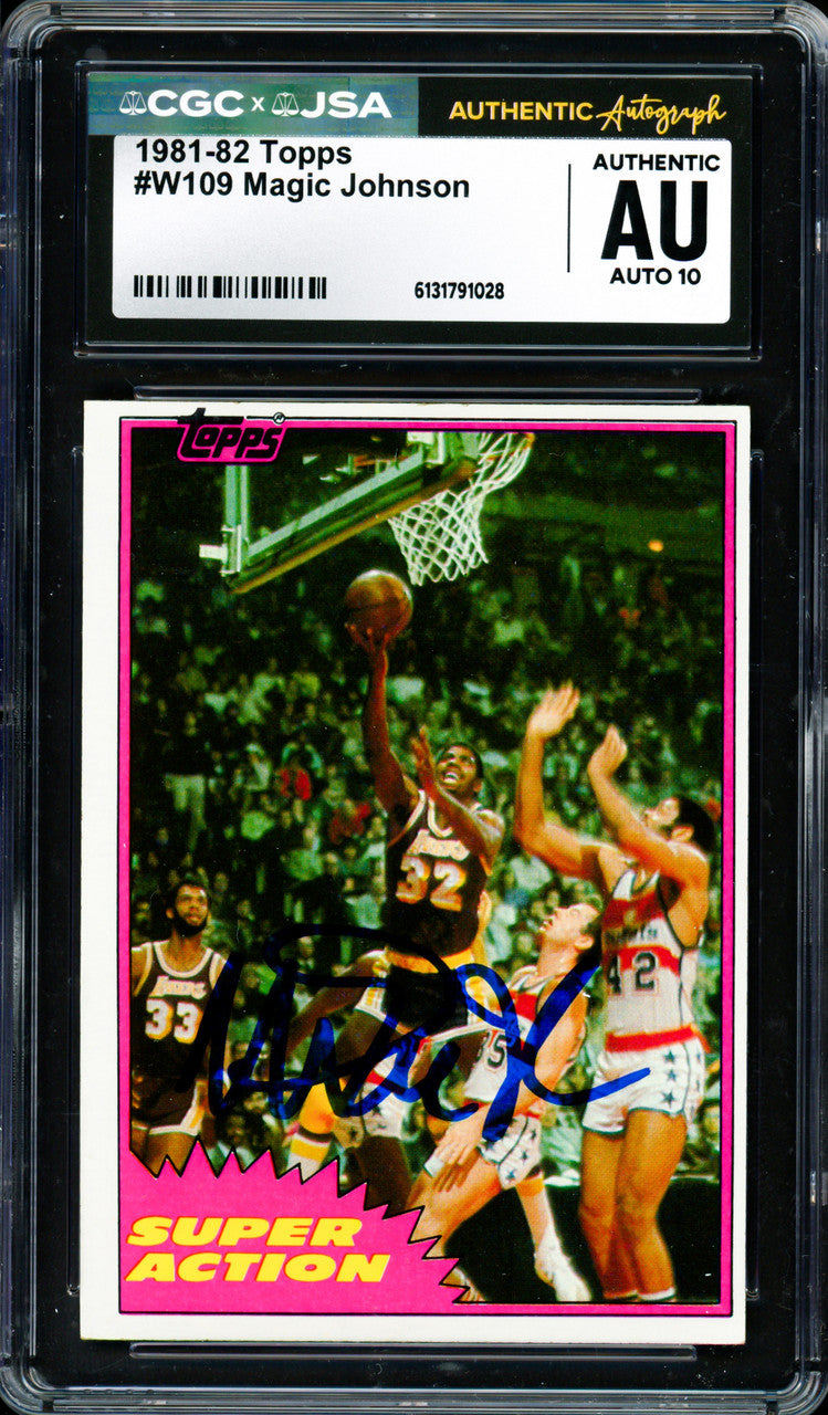 Magic Johnson Autographed 1981-82 Topps Card #109 Los Angeles Lakers Auto Grade Gem Mint 10 CGC x JSA #6131791028
