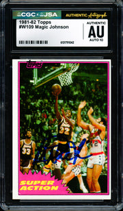 Magic Johnson Autographed 1981-82 Topps Card #109 Los Angeles Lakers Auto Grade Gem Mint 10 CGC x JSA #6131791042