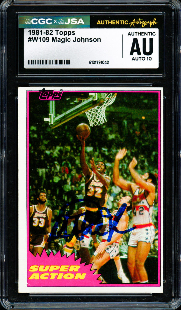 Magic Johnson Autographed 1981-82 Topps Card #109 Los Angeles Lakers Auto Grade Gem Mint 10 CGC x JSA #6131791042