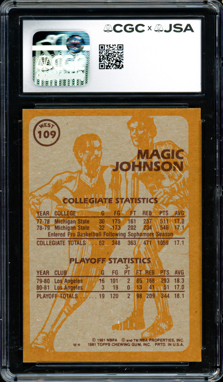 Magic Johnson Autographed 1981-82 Topps Card #109 Los Angeles Lakers Auto Grade Gem Mint 10 CGC x JSA #6131791042
