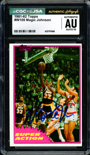 Magic Johnson Autographed 1981-82 Topps Card #109 Los Angeles Lakers Auto Grade Gem Mint 10 CGC x JSA #6131791068