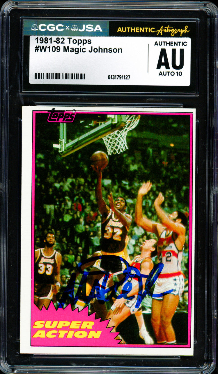 Magic Johnson Autographed 1981-82 Topps Card #109 Los Angeles Lakers Auto Grade Gem Mint 10 CGC x JSA #6131791127