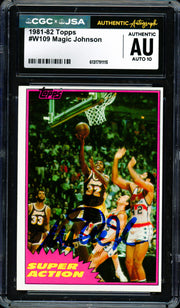 Magic Johnson Autographed 1981-82 Topps Card #109 Los Angeles Lakers Auto Grade Gem Mint 10 CGC x JSA #6131791115