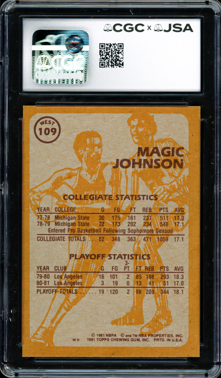 Magic Johnson Autographed 1981-82 Topps Card #109 Los Angeles Lakers Auto Grade Gem Mint 10 CGC x JSA #6131791115