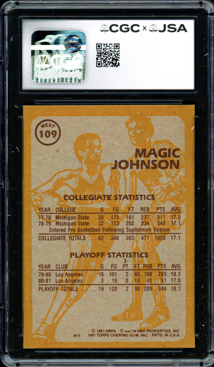 Magic Johnson Autographed 1981-82 Topps Card #109 Los Angeles Lakers CGC x JSA #6131791052